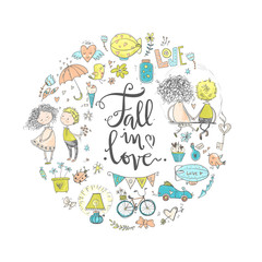 Cute fall in love illustration. Nice romantic isolated elements.