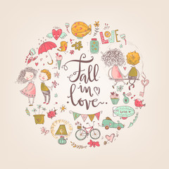 Cute fall in love illustration. Nice romantic isolated elements.