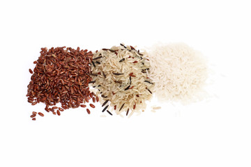 rice of different varieties on a white background