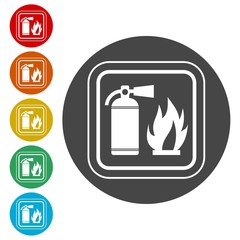 Fire sign vector, Fire extinguisher icon 