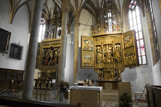 Inside the Catholic Parish Church of the Assumption in Hallstatt, part of Dachstein-Salzkammergut Cultural Landscape, a World Heritage Site in Austria