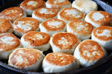 Fried dumplings on the iron plate  