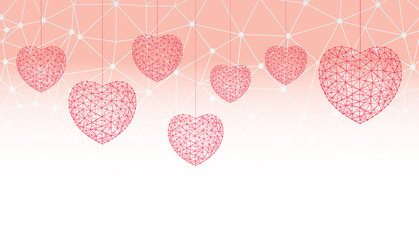 Happy valentine's day sale banner with red and pink hearts and light flares. Vector illustration. Perfect to use for flyers, posters, vouchers, web banners design and other creative projects