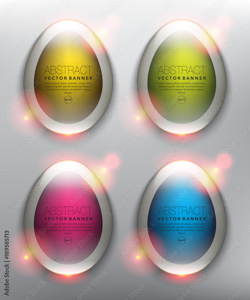 Wall mural abstract vector banner set of 4. easter decoration. round glass banners in form of an egg. isolated 