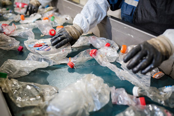 production line for the processing of plastic waste in the factory