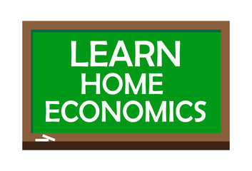 Learn home economics write on green board. Vector illustration.