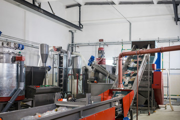 production line for the processing of plastic waste in the factory