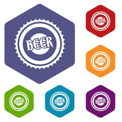 Beer bottle cap icons set