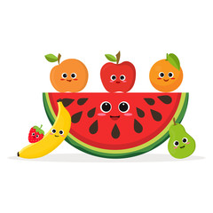 set of fruits and watermelon