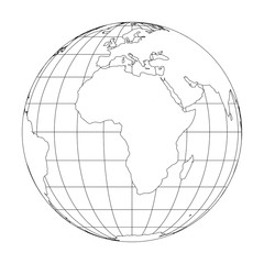 Outline Earth globe with map of World focused on Africa. Vector illustration. - obrazy, fototapety, plakaty