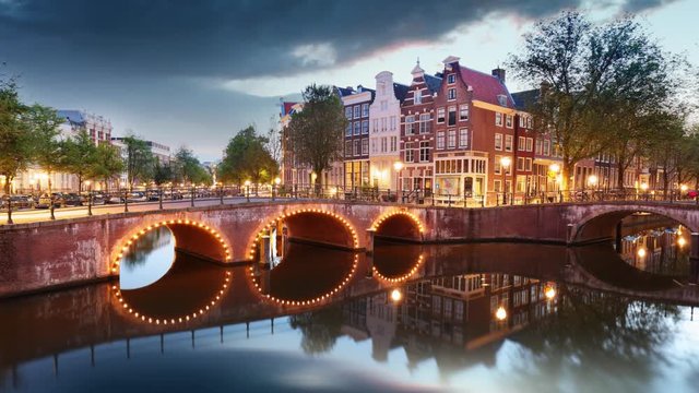 Sunset city of Amsterdam, Netherlands Time lapse