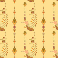 Fototapeta na wymiar Exotic aztec birds seamless pattern. Geometric abstract tribal style. Vector illustration