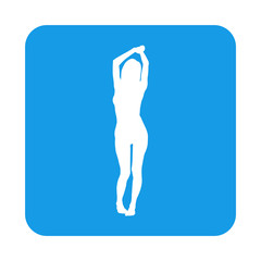 Icono plano silueta chica desnuda de pie en cuadrado azul