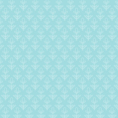 Hand drawn pattern of flowers outline in pale turquoise and mint colors background.