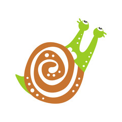 Funny snail character crawling, cute green mollusk hand drawn vector Illustration