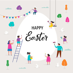 Fototapeta premium Happy Easter banner with families and kids