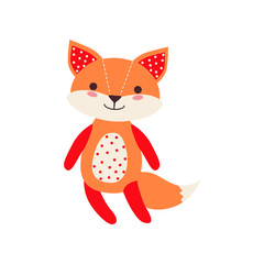 Cute soft fox pup plush toy, stuffed cartoon animal vector Illustration