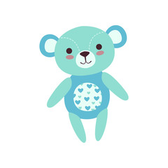 Cute light blue teddy bear soft plush toy, stuffed cartoon animal vector Illustration