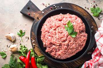 Minced meat and ingredients.