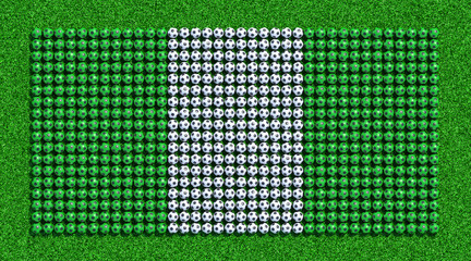 Flag of Nigeria from soccer balls on grass field. 3D render. © Slava