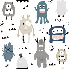 Wall murals Monsters Childish seamless pattern with cute boys monsters. Trendy scandinavian vector background. Perfect for kids apparel,fabric, textile, nursery decoration,wrapping paper