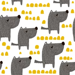 Fototapete Hunde Nahtloses Muster mit handgezeichneten süßen Hunden. Kreativer kindischer Hintergrund. Perfekt für Kinderbekleidung, Stoff, Textil, Kinderzimmerdekoration, Geschenkpapier. Vektorillustration