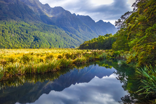 Lake in Fiordland national park, New Zealand