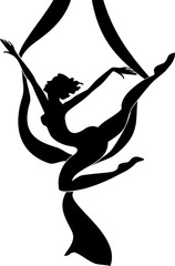 Fototapeta premium Silhouette of female dancer on aerial silk
