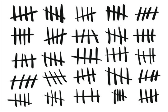 White Tally Marks On Black Board Vector Illustration. Many Variation