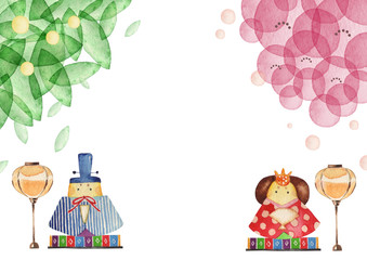 ひな祭り 背景 フレーム　水彩 イラスト