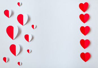 Creative paper hearts. Red paper heart isolated on white background with copy space.