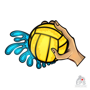 Hand hold water polo ball with water splash from one side. Vector sport  logo for any team or competition isolated on white Stock Vector | Adobe  Stock