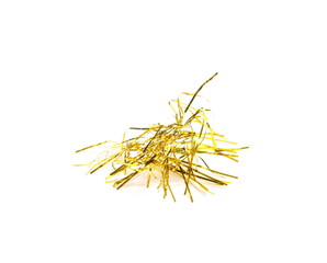 Golden, yellow tinsel, Christmas ornament, decoration, isolated on white background