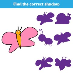 Matching children educational game. Match insects parts. Find missing puzzle. Activity for pre school years kids