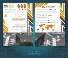 Obraz premium Two sided brochure or flayer template with blurred color photo of building. Mock-up cover in black and yellow abstract vector modern style