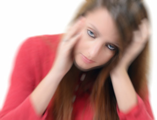 Young charming woman with severe headache