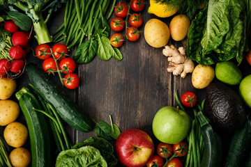 Raw vegetables on table