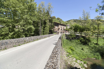 Old stone bridge in garrotxa region,Olot,Catalonia,Spain.