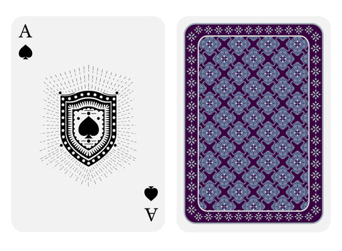 Ace of spades face and back side. Vector card template isolated on white