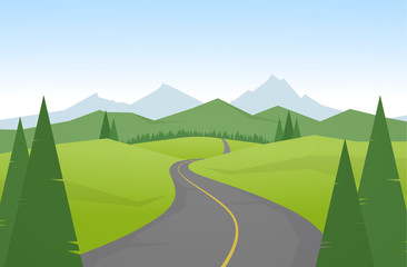 Vector illustration: Cartoon mountains landscape with road.