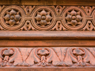 closeup of the details of a building dating back to the Middle Ages in Milan, Italy