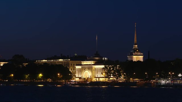 The Admiralty on the Neva river in the Night in the summer - St. Petersburg, Russia