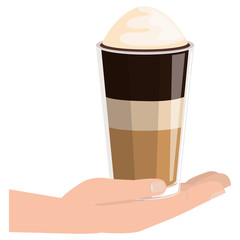 hand with iced delicious coffee icon