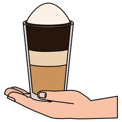 hand with iced delicious coffee icon