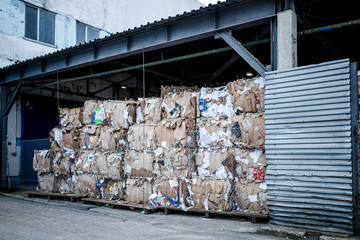 .plastic waste is in the warehouse at the garbage disposal plant