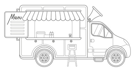 Black and white delivery truck side view menu coffee chair poster.