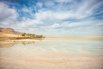 Coast of the Dead Sea, sea water and salt