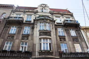 Fototapeta na wymiar Facade of old building in the historical city centre. Lviv. Ukraine.