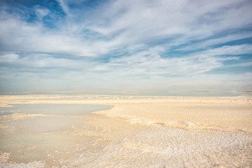 Coast of the Dead Sea, sea water and salt