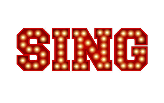 Sing word made from red vintage lightbulb lettering isolated on a white. 3D Rendering